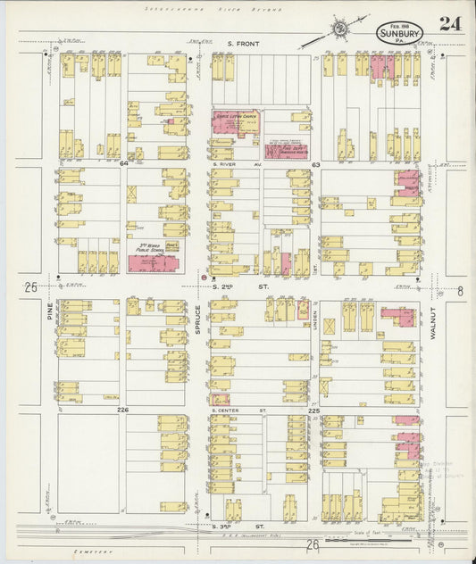 Sanborn Fire Insurance Map from Sunbury, Northumberland County, Pennsylvania (1918), Sheet #0024 - Historic Sanborn Fire Insurance Map Print, vintage old map wall art, antique decor, genealogy gift, Pennsylvania Pennsylvania map