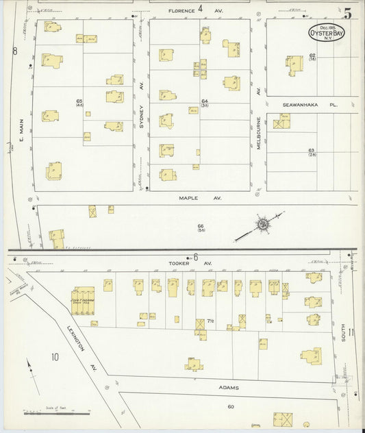 Sanborn Fire Insurance Map from Oyster Bay, Nassau County, New York (1915), Sheet #0005 - Historic Sanborn Fire Insurance Map Print, vintage old map wall art, antique decor, genealogy gift, New York New York map
