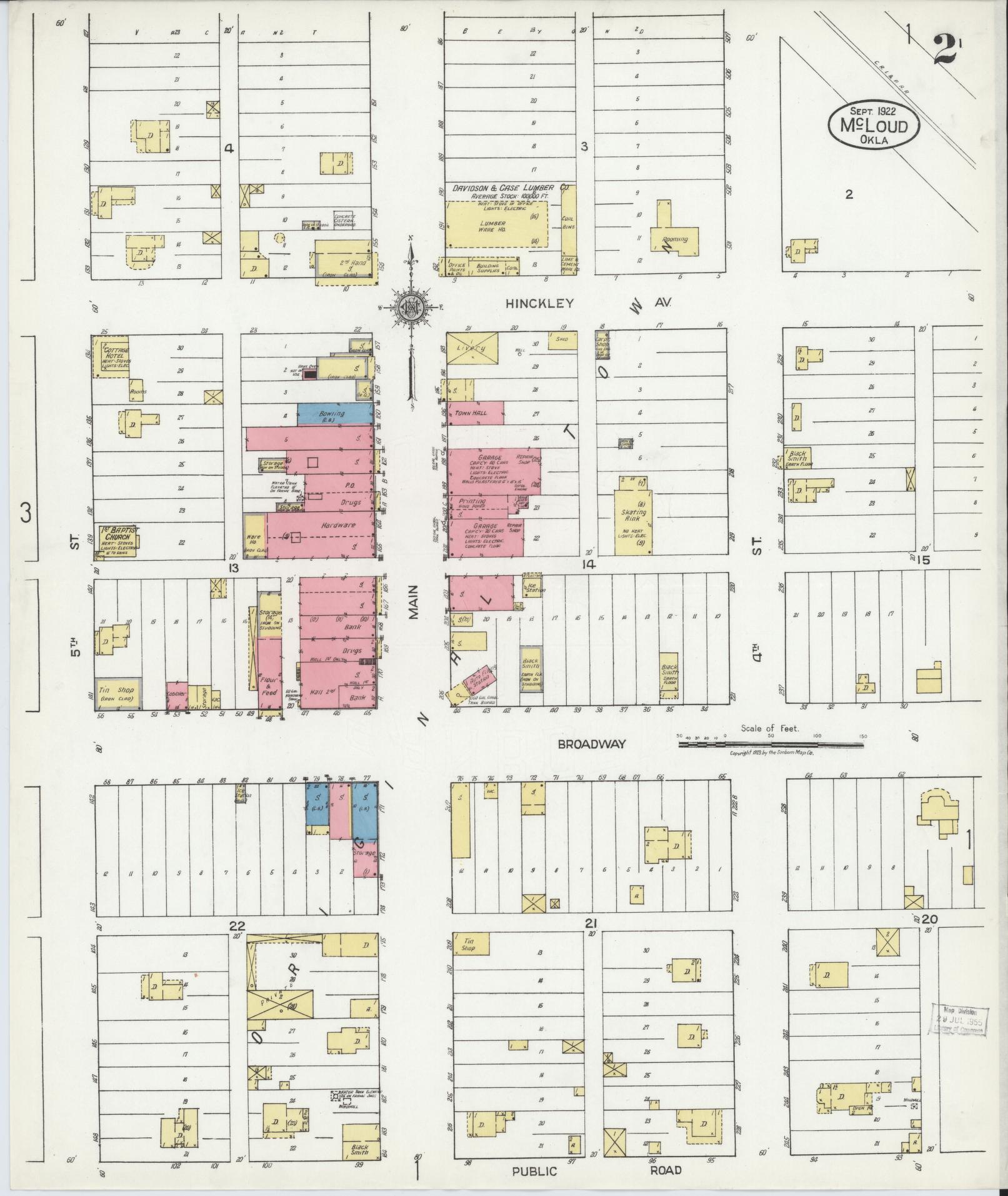 Sanborn Fire Insurance Map from McLoud, Pottawatomie County, Oklahoma (1922), Sheet #0002 - Complete Map Set gallery image, historic Sanborn map, vintage wall art, Oklahoma Oklahoma