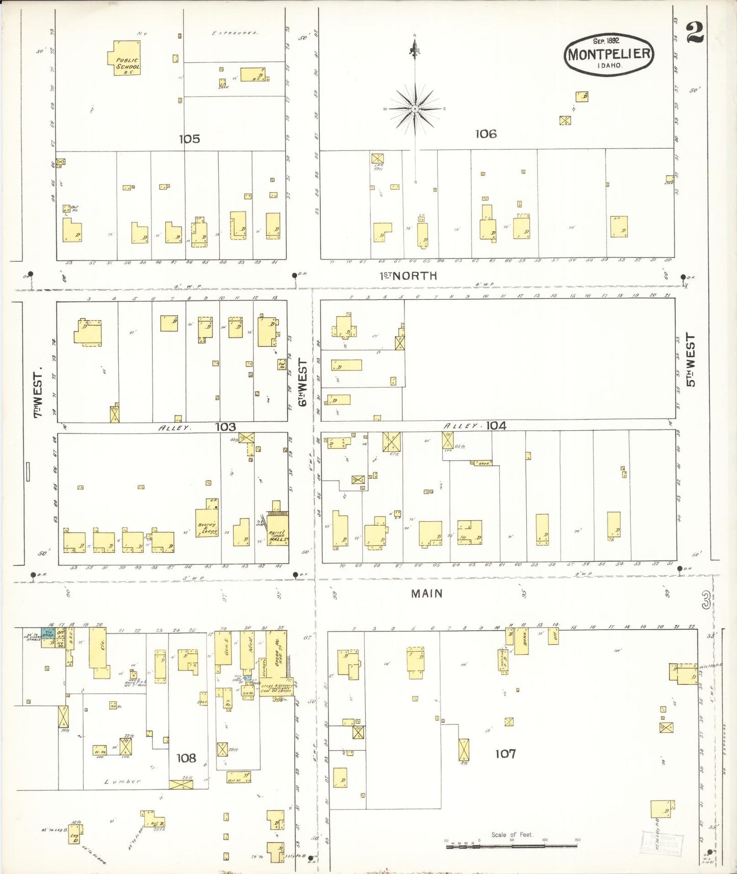 Sanborn Fire Insurance Map from Montpelier, Bear Lake County, Idaho (1892), Sheet #0002 - Complete Map Set gallery image, historic Sanborn map, vintage wall art, Idaho Idaho