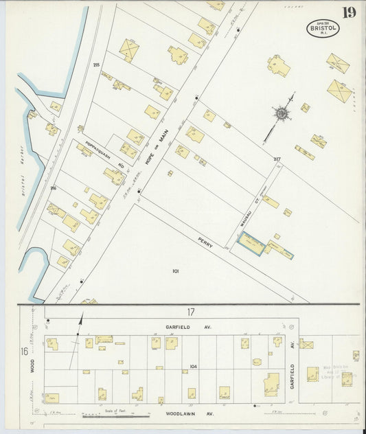 Sanborn Fire Insurance Map from Bristol, Bristol County, Rhode Island (1911), Sheet #0019 - Historic Sanborn Fire Insurance Map Print, vintage old map wall art, antique decor, genealogy gift, Rhode Island Rhode Island map
