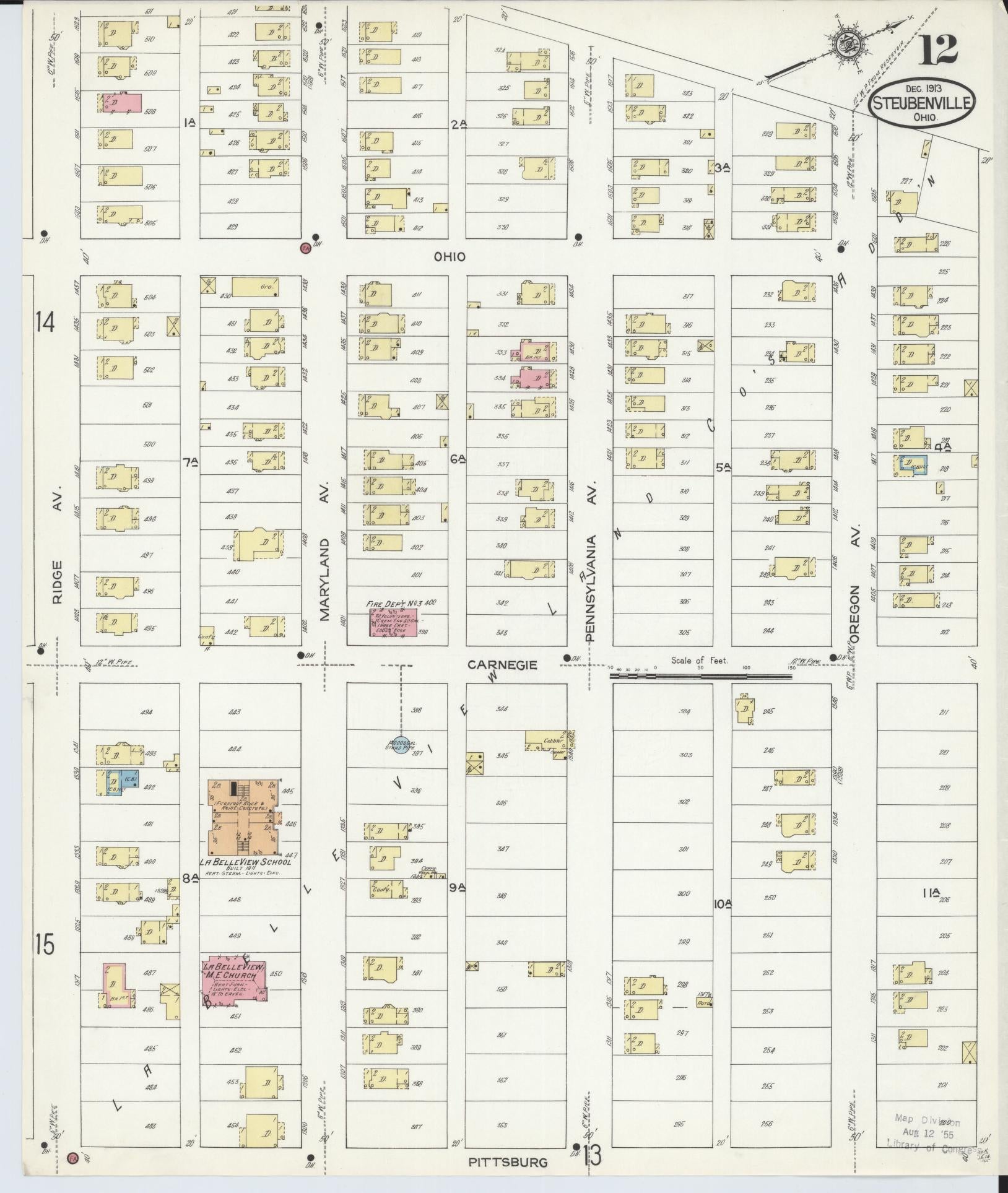 Sanborn Fire Insurance Map from Steubenville, Jefferson County, Ohio (1913), Sheet #0012 - Complete Map Set gallery image, historic Sanborn map, vintage wall art, Ohio Ohio