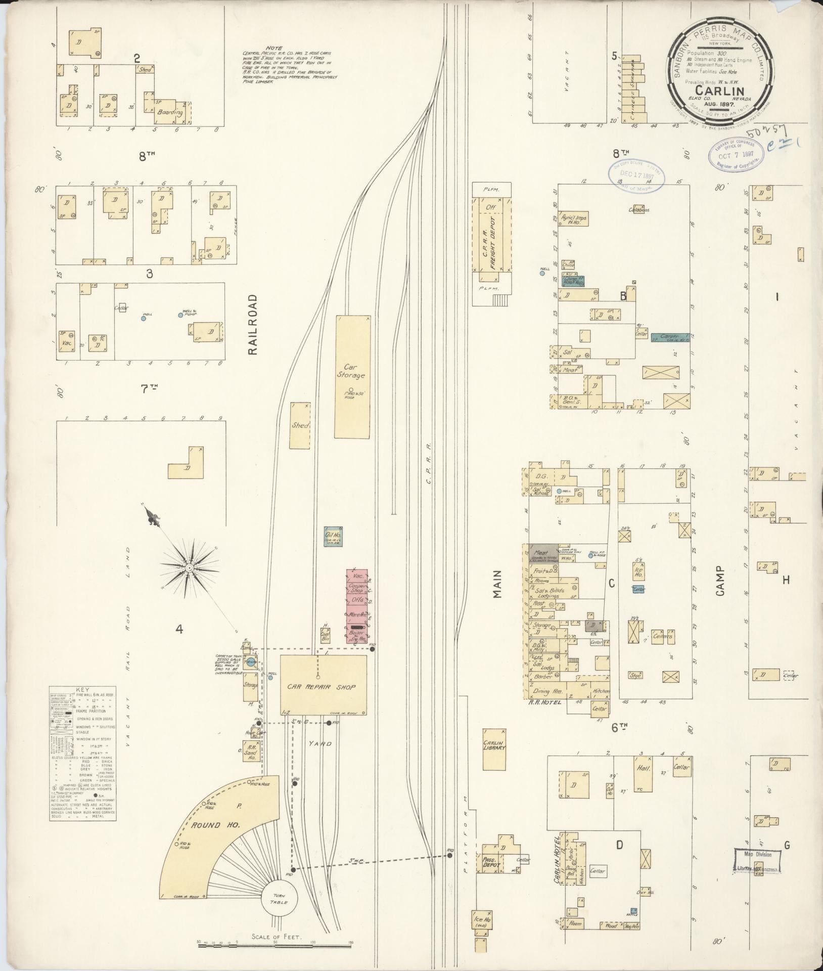 Sanborn Fire Insurance Map from Carlin, Elko County, Nevada (1897), Sheet #0001 - Historic Sanborn Fire Insurance Map Print, vintage old map wall art, antique decor, genealogy gift, Nevada Nevada map