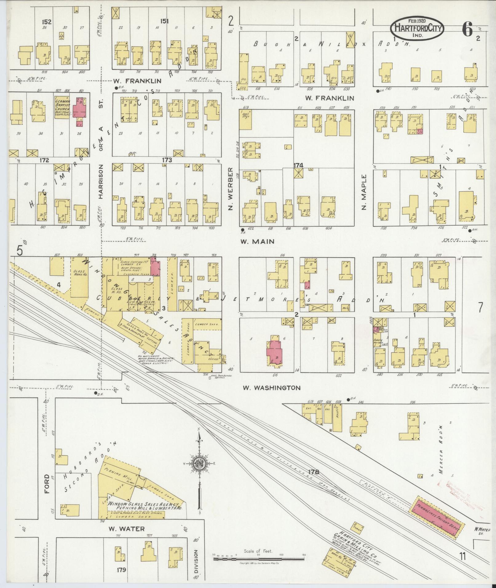 Sanborn Fire Insurance Map from Hartford City, Blackford County, Indiana (1920), Sheet #0006 - Complete Map Set gallery image, historic Sanborn map, vintage wall art, Indiana Indiana