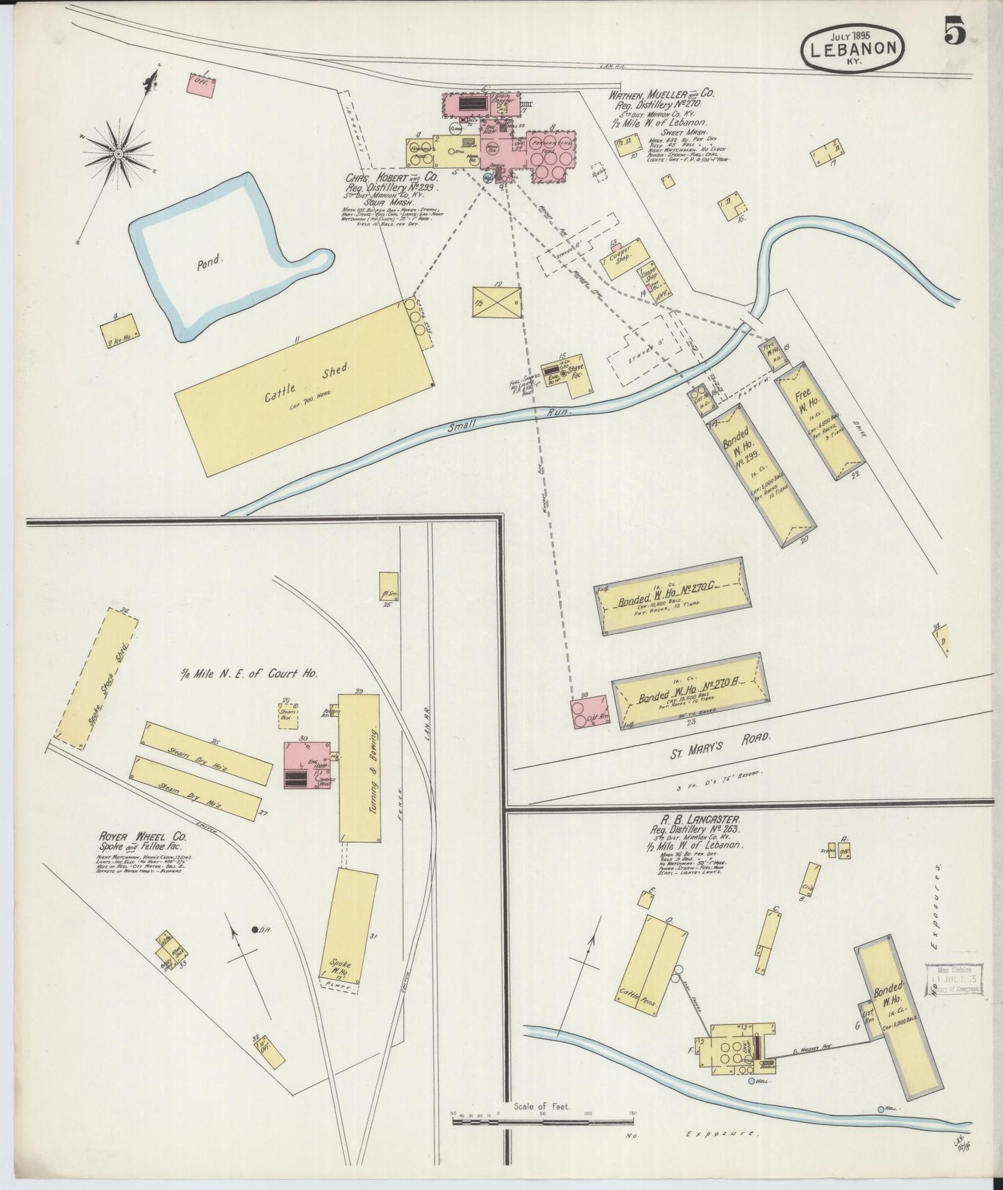 Sanborn Fire Insurance Map from Lebanon, Marion County, Kentucky (1895), Sheet #0005 - Complete Map Set gallery image, historic Sanborn map, vintage wall art, Kentucky Kentucky