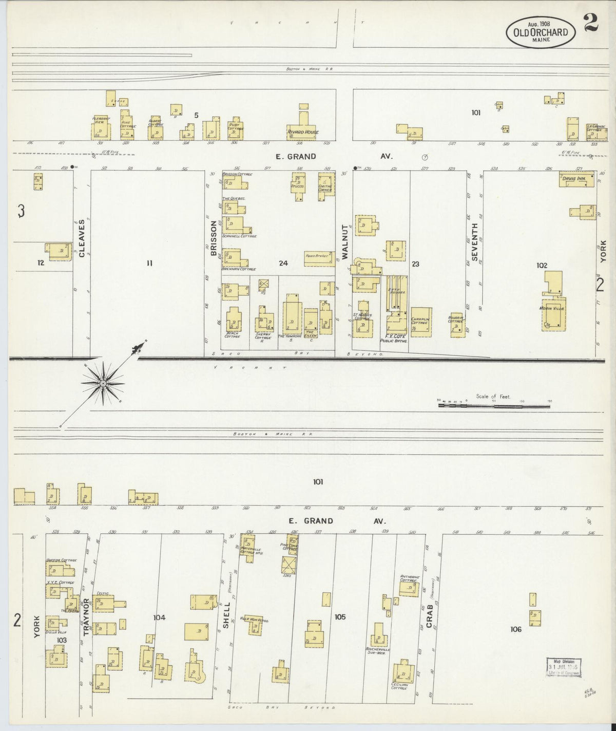 Sanborn Fire Insurance Map from Old Orchard, York County, Maine (1908), Sheet #0002 - Historic Sanborn Fire Insurance Map Print, vintage old map wall art, antique decor, genealogy gift, Maine Maine map