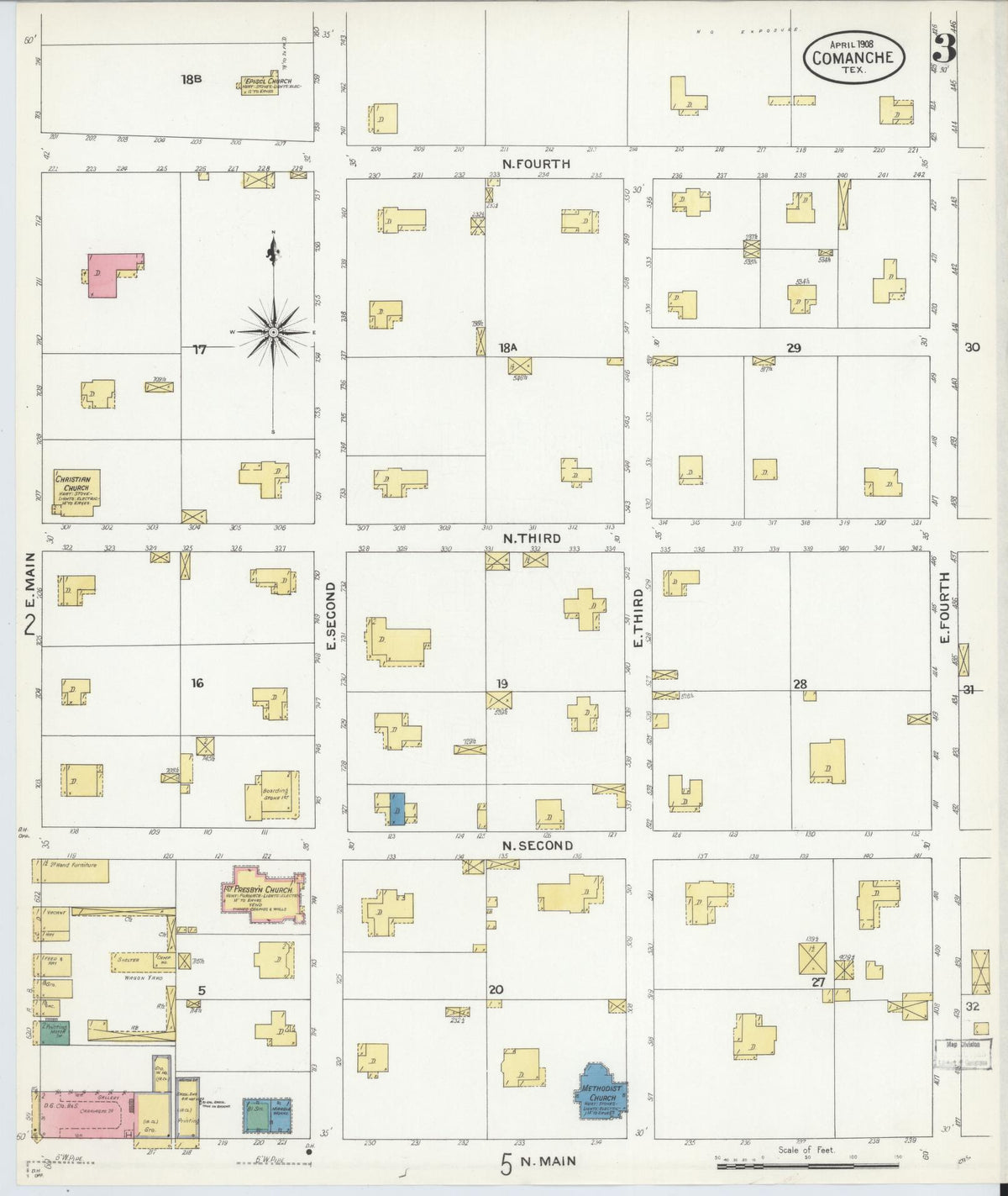 Sanborn Fire Insurance Map from Comanche, Comanche County, Texas (1908), Sheet #0003 - Complete Map Set gallery image, historic Sanborn map, vintage wall art, Texas Texas