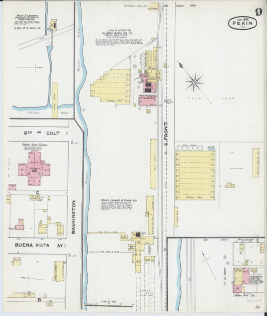 Sanborn Fire Insurance Map from Pekin, Tazewell County, Illinois (1892), Sheet #0009 - Historic Sanborn Fire Insurance Map Print, vintage old map wall art, antique decor, genealogy gift, Illinois Illinois map