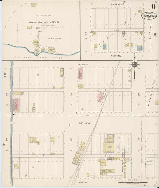 Sanborn Fire Insurance Map from Thermopolis, Hot Springs County, Wyoming (1918), Sheet #0006 - Historic Sanborn Fire Insurance Map Print, vintage old map wall art, antique decor, genealogy gift, Wyoming Wyoming map