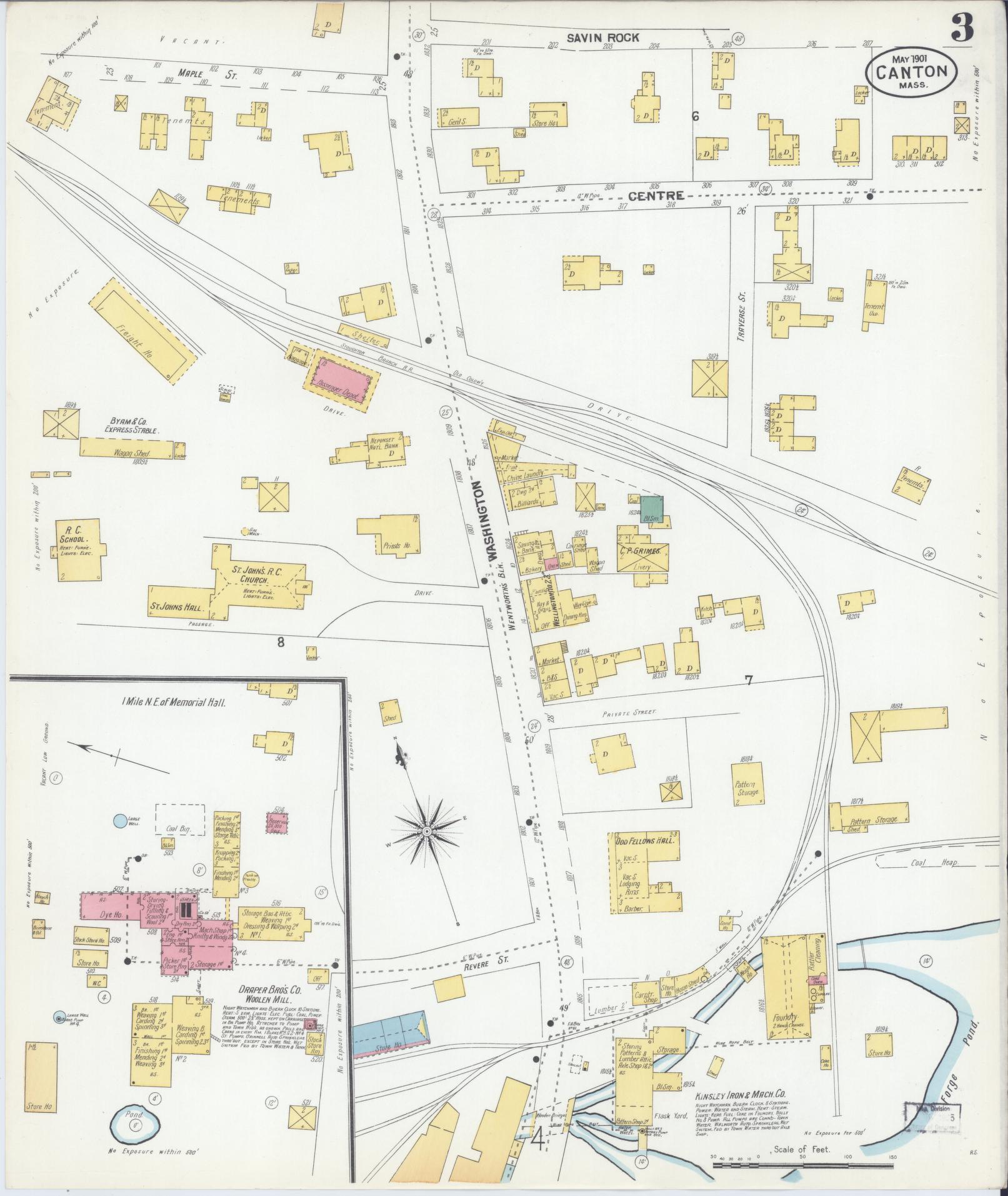 Sanborn Fire Insurance Map from Canton, Norfolk County, Massachusetts (1901), Sheet #0003 - Complete Map Set gallery image, historic Sanborn map, vintage wall art, Massachusetts Massachusetts