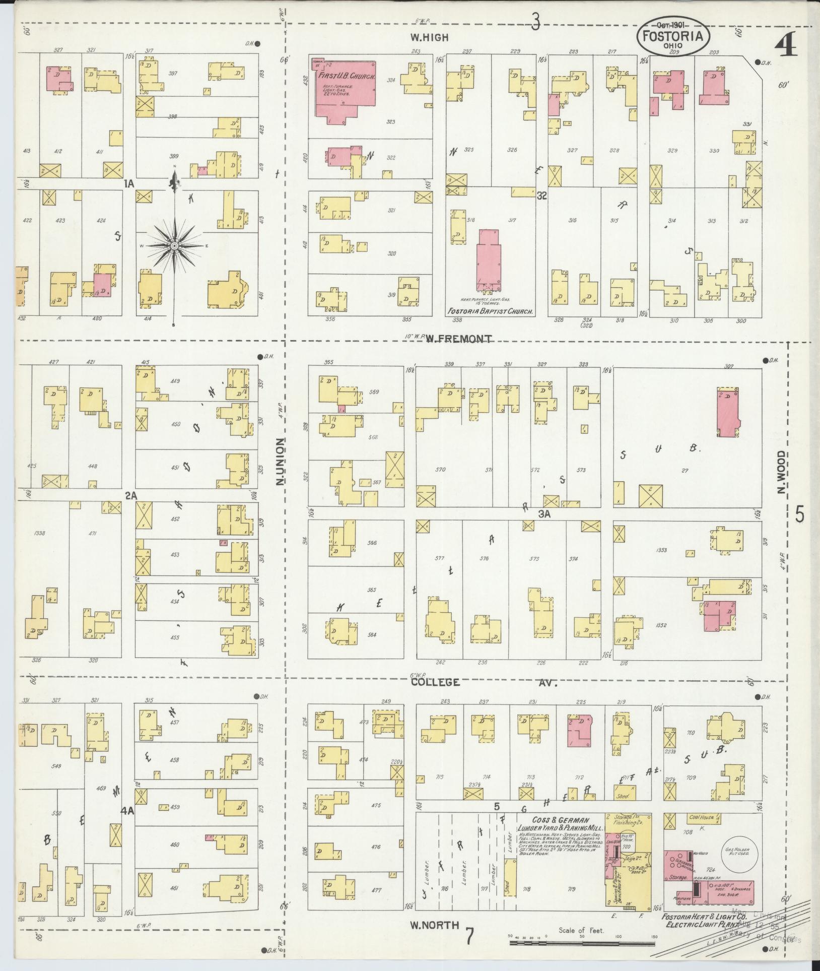 Sanborn Fire Insurance Map from Fostoria, Seneca, Hancock, And Wood Counties, Ohio (1901), Sheet #0004 - Complete Map Set gallery image, historic Sanborn map, vintage wall art, Ohio Ohio