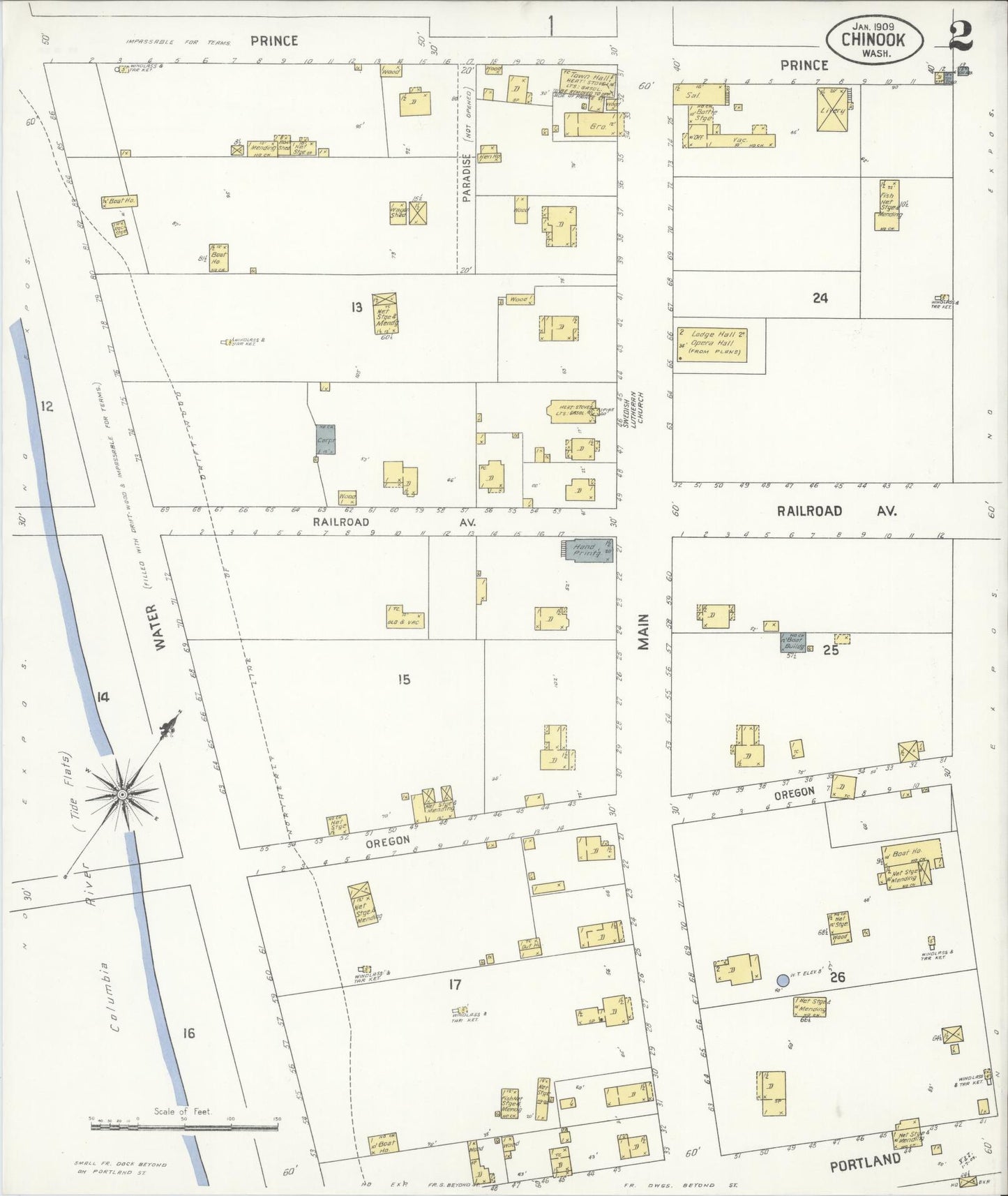 Sanborn Fire Insurance Map from Chinook, Pacific County, Washington (1909), Sheet #0002 - Complete Map Set gallery image, historic Sanborn map, vintage wall art, Washington Washington