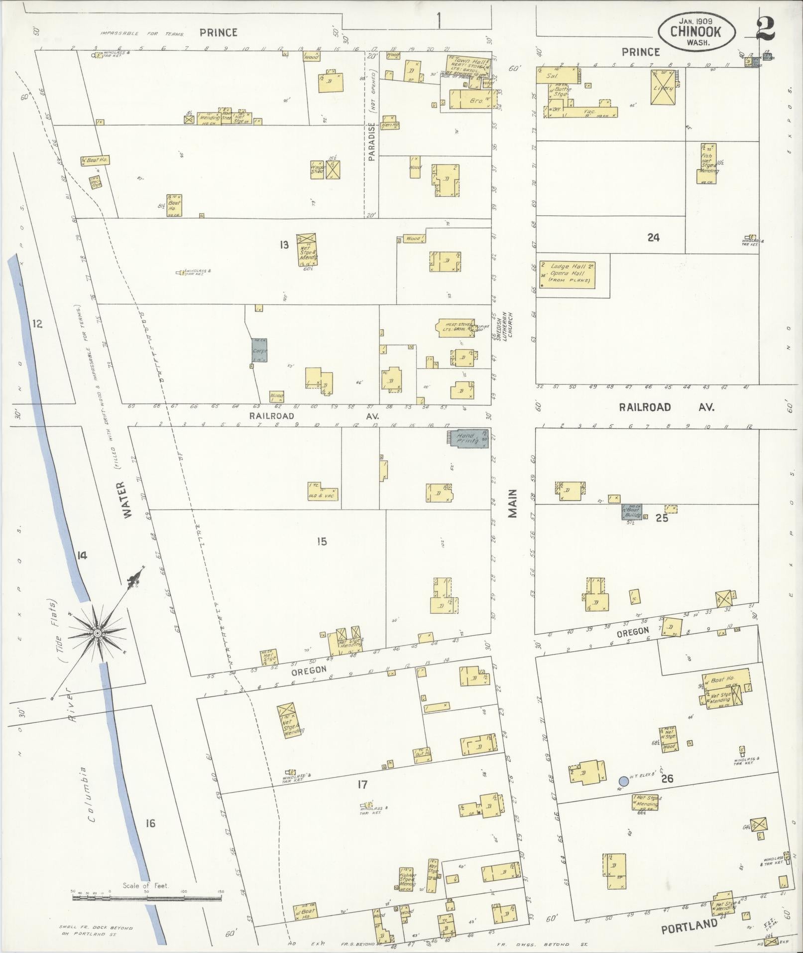 Sanborn Fire Insurance Map from Chinook, Pacific County, Washington (1909), Sheet #0002 - Complete Map Set gallery image, historic Sanborn map, vintage wall art, Washington Washington
