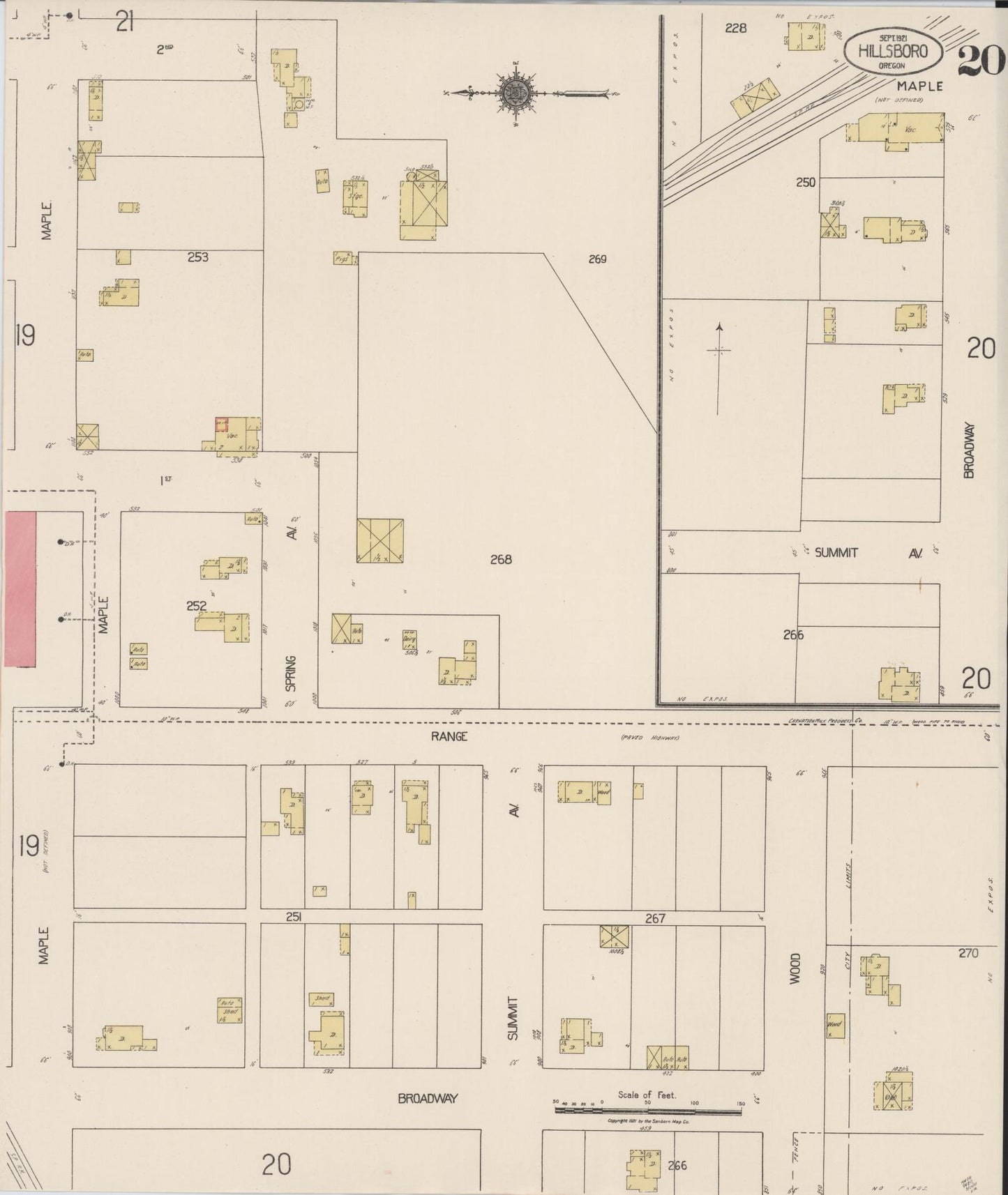 Sanborn Fire Insurance Map from Hillsboro, Washington County, Oregon (1921), Sheet #0020 - Complete Map Set gallery image, historic Sanborn map, vintage wall art, Oregon Oregon
