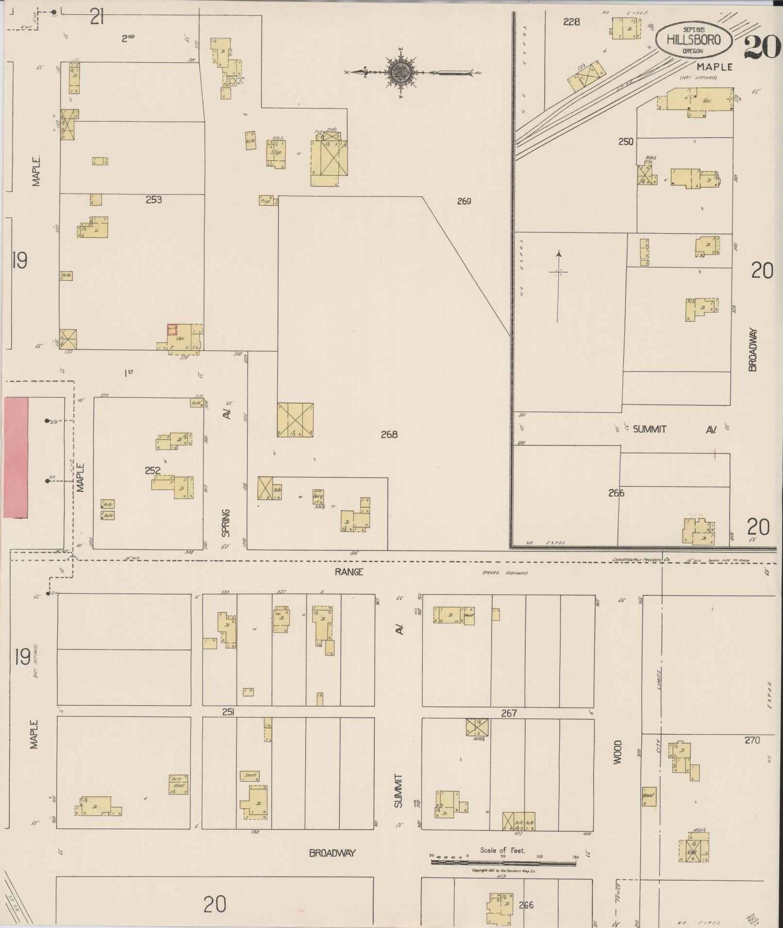 Sanborn Fire Insurance Map from Hillsboro, Washington County, Oregon (1921), Sheet #0020 - Complete Map Set gallery image, historic Sanborn map, vintage wall art, Oregon Oregon