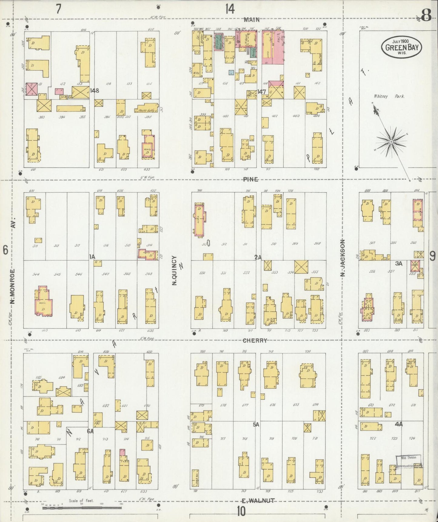 Sanborn Fire Insurance Map from Green Bay, Brown County, Wisconsin (1900), Sheet #0008 - Complete Map Set gallery image, historic Sanborn map, vintage wall art, Wisconsin Wisconsin