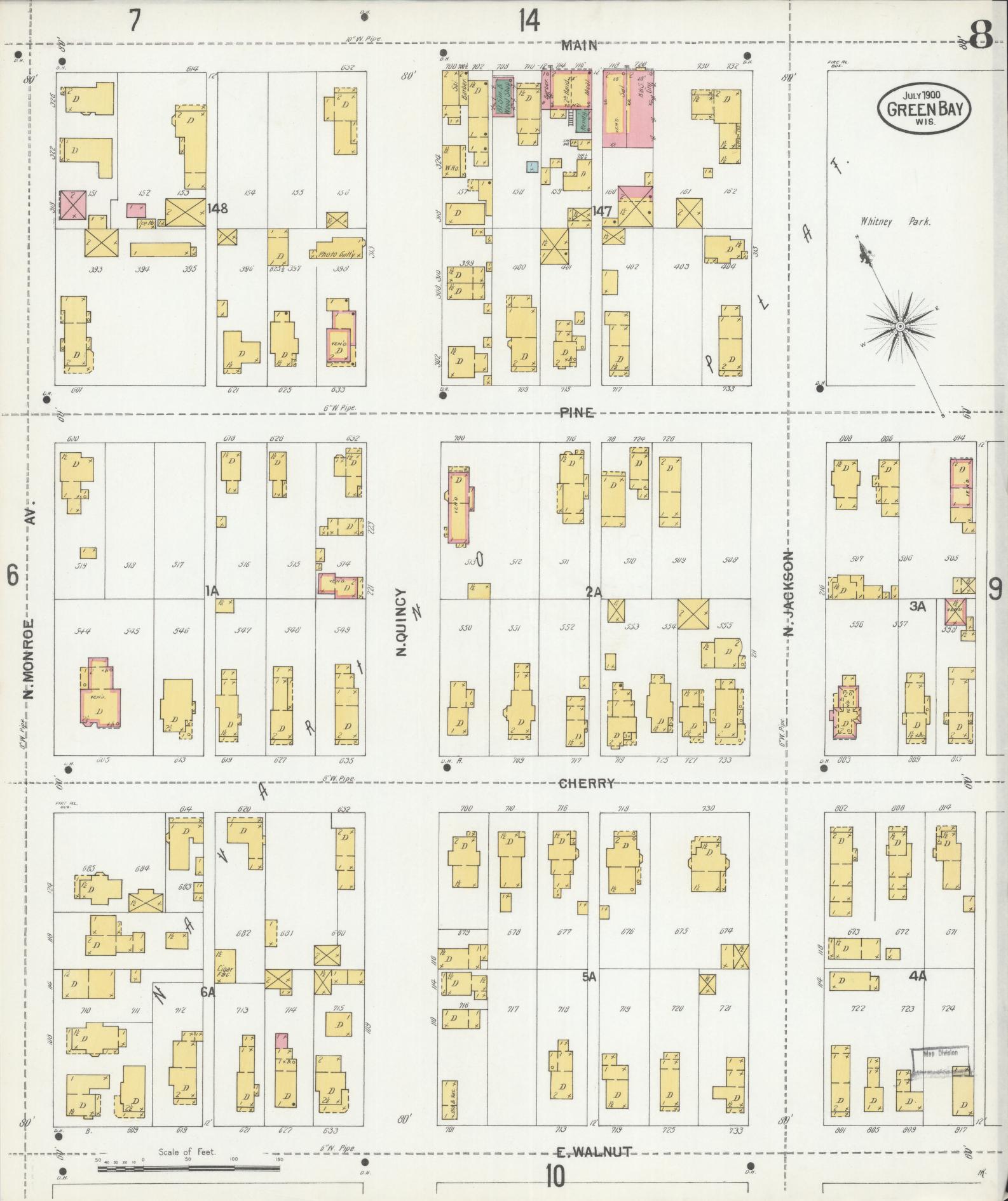 Sanborn Fire Insurance Map from Green Bay, Brown County, Wisconsin (1900), Sheet #0008 - Complete Map Set gallery image, historic Sanborn map, vintage wall art, Wisconsin Wisconsin
