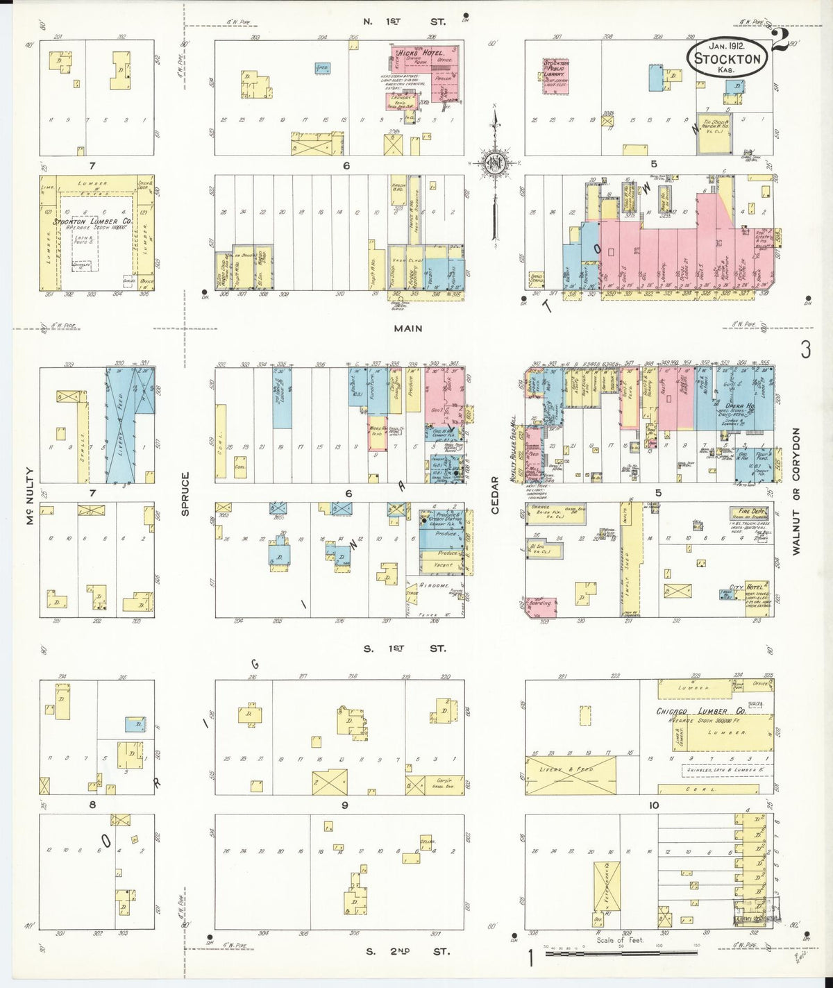 Sanborn Fire Insurance Map from Stockton, Rooks County, Kansas (1912), Sheet #0002 - Complete Map Set gallery image, historic Sanborn map, vintage wall art, Kansas Kansas