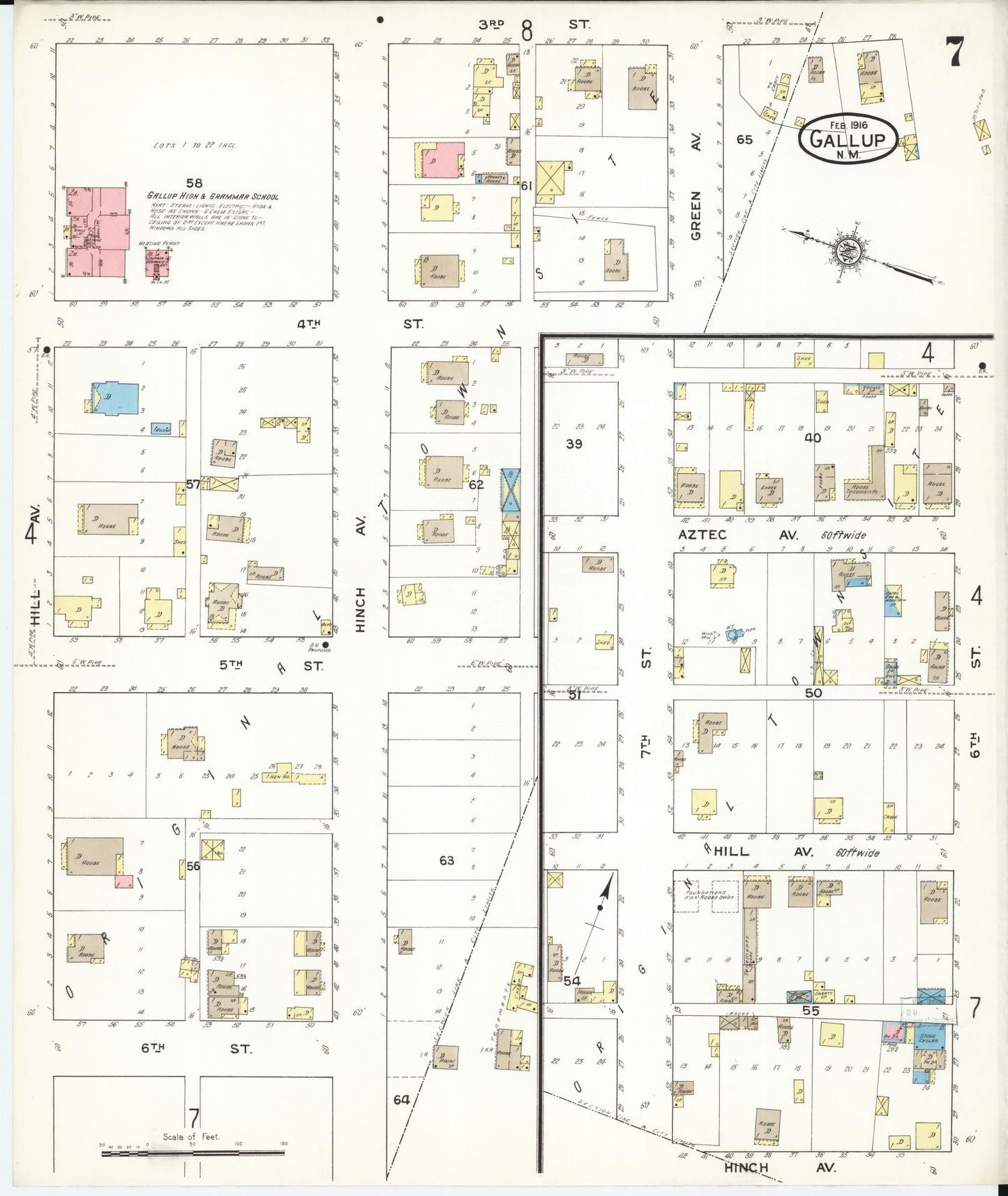 Sanborn Fire Insurance Map from Gallup, Mckinley County, New Mexico (1916), Sheet #0007 - Complete Map Set gallery image, historic Sanborn map, vintage wall art, New Mexico New Mexico