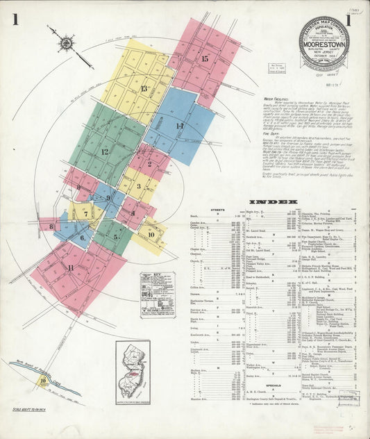 Sanborn Fire Insurance Map from Moorestown, Burlington County, New Jersey (1923), Sheet #0001 - Complete Map Set gallery image, historic Sanborn map, vintage wall art, New Jersey New Jersey