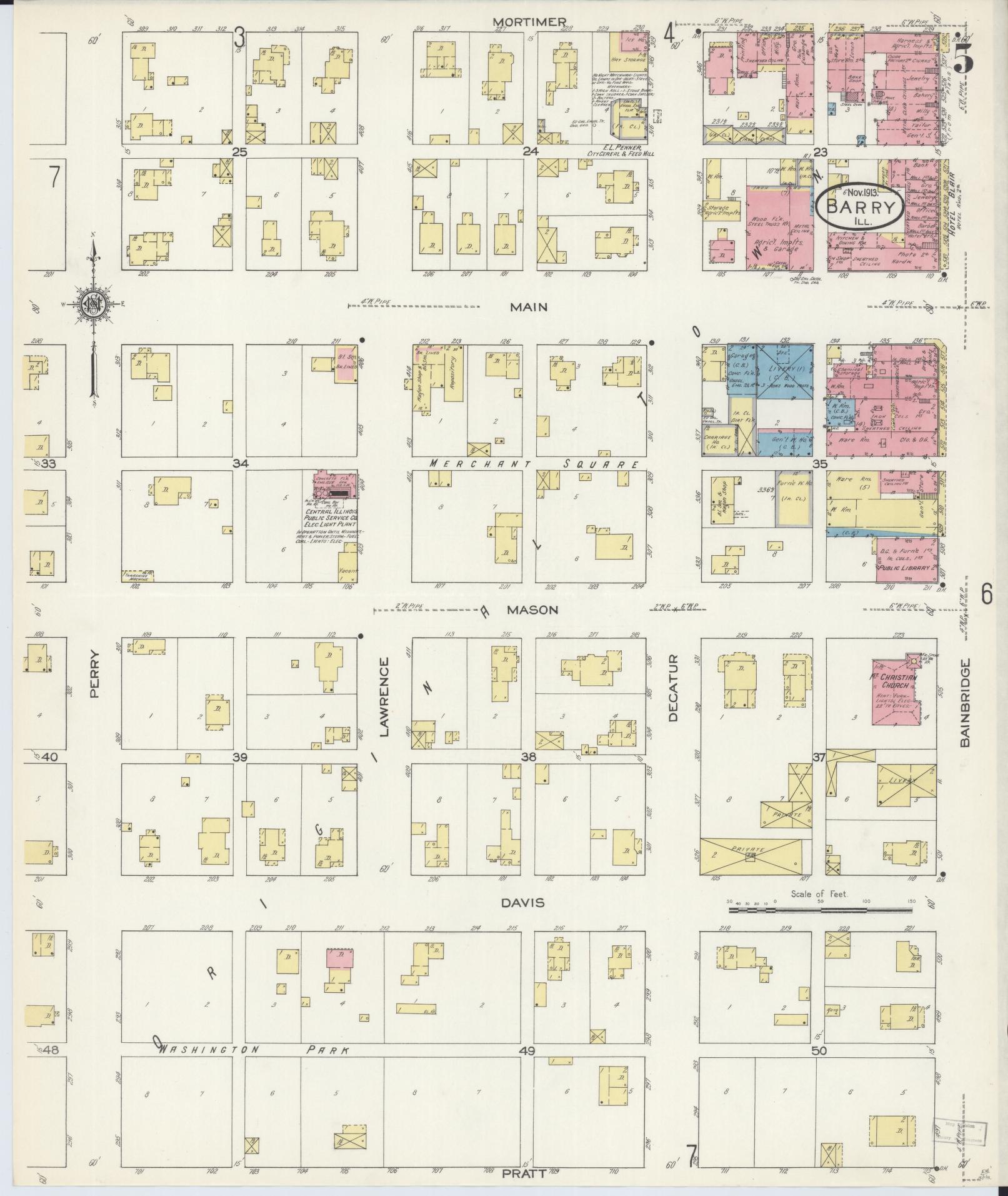 Sanborn Fire Insurance Map from Barry, Pike County, Illinois (1913), Sheet #0005 - Complete Map Set gallery image, historic Sanborn map, vintage wall art, Illinois Illinois