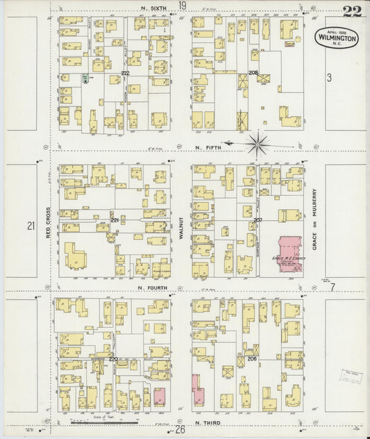 Sanborn Fire Insurance Map from Wilmington, New Hanover County, North Carolina (1898), Sheet #0022 - Historic Sanborn Fire Insurance Map Print, vintage old map wall art, antique decor, genealogy gift, North Carolina North Carolina map