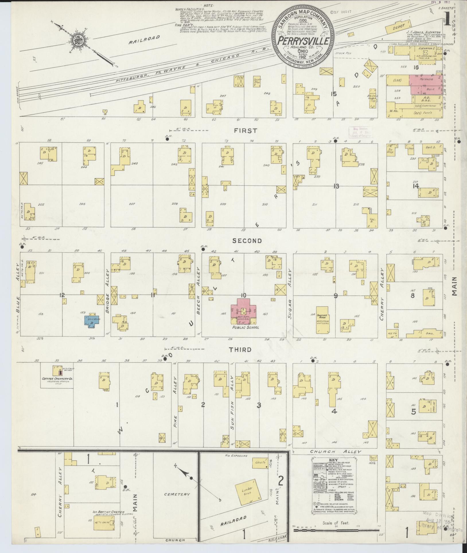 Sanborn Fire Insurance Map from Perrysville, Ashland County, Ohio (1912), Sheet #0001 - Historic Sanborn Fire Insurance Map Print, vintage old map wall art, antique decor, genealogy gift, Ohio Ohio map