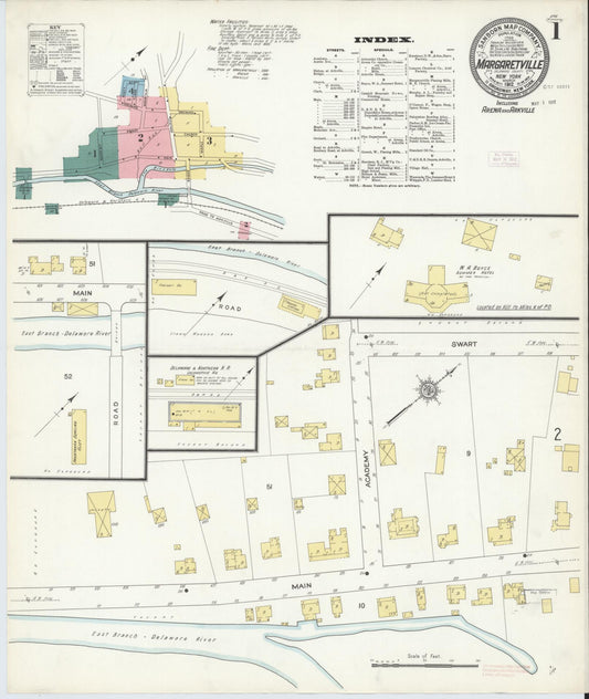 Sanborn Fire Insurance Map from Margaretville, Delaware County, New York (1912), Sheet #0001 - Historic Sanborn Fire Insurance Map Print, vintage old map wall art, antique decor, genealogy gift, Margaretville Delaware map