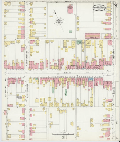 Sanborn Fire Insurance Map from Waynesboro, Franklin County, Pennsylvania (1896), Sheet #0004 - Historic Sanborn Fire Insurance Map Print, vintage old map wall art, antique decor, genealogy gift, Pennsylvania Pennsylvania map