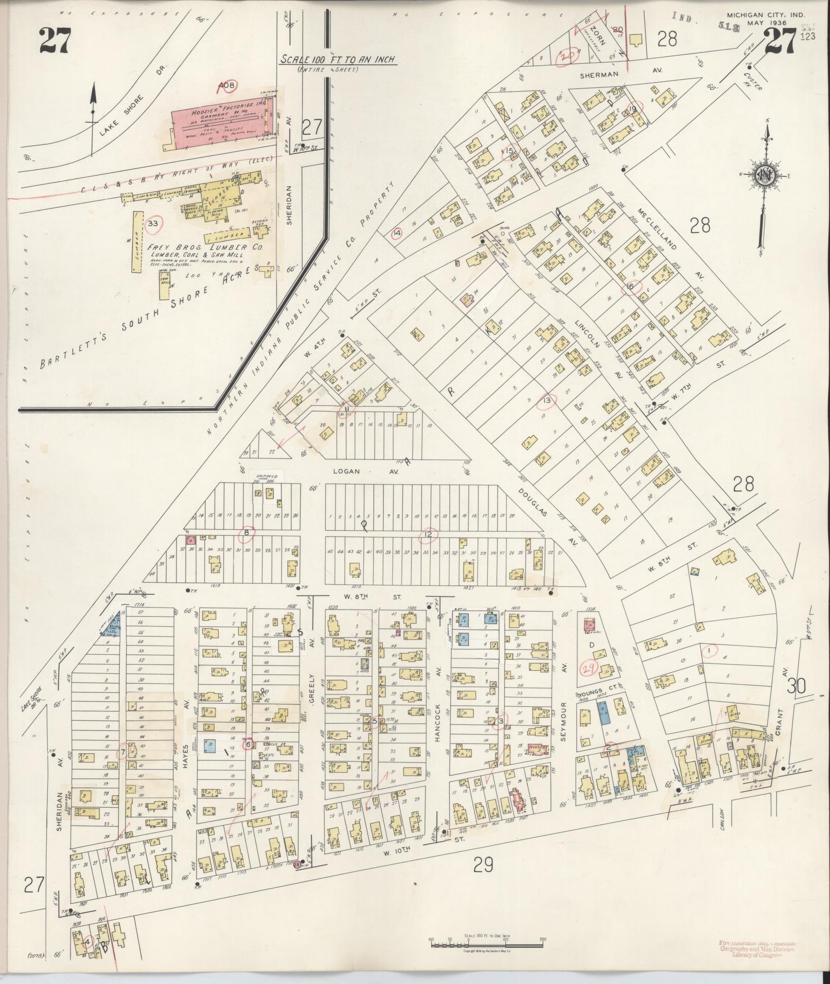 Sanborn Fire Insurance Map from Michigan City, La Porte County, Indiana (1948), Sheet #0027 - Complete Map Set gallery image, historic Sanborn map, vintage wall art, Indiana Indiana