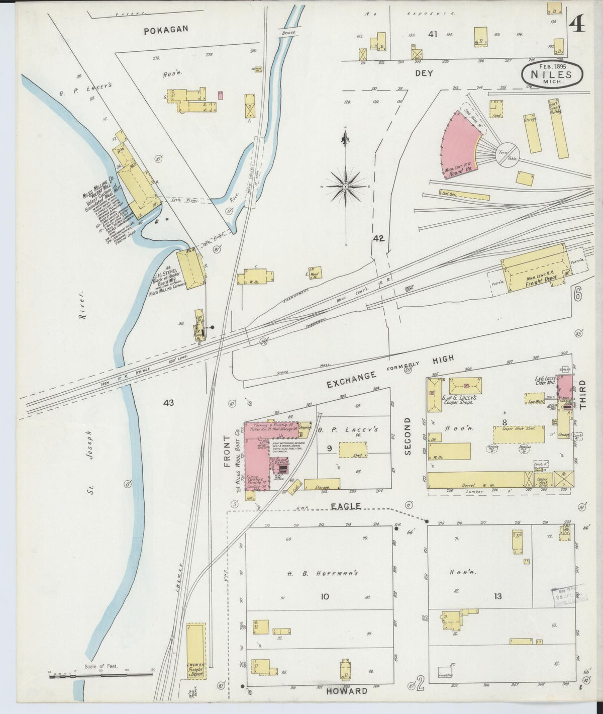 Sanborn Fire Insurance Map from Niles, Berrien County, Michigan (1895), Sheet #0004 - Historic Sanborn Fire Insurance Map Print, vintage old map wall art, antique decor, genealogy gift, Michigan Michigan map