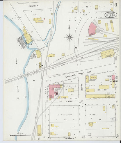 Sanborn Fire Insurance Map from Niles, Berrien County, Michigan (1895), Sheet #0004 - Historic Sanborn Fire Insurance Map Print, vintage old map wall art, antique decor, genealogy gift, Michigan Michigan map
