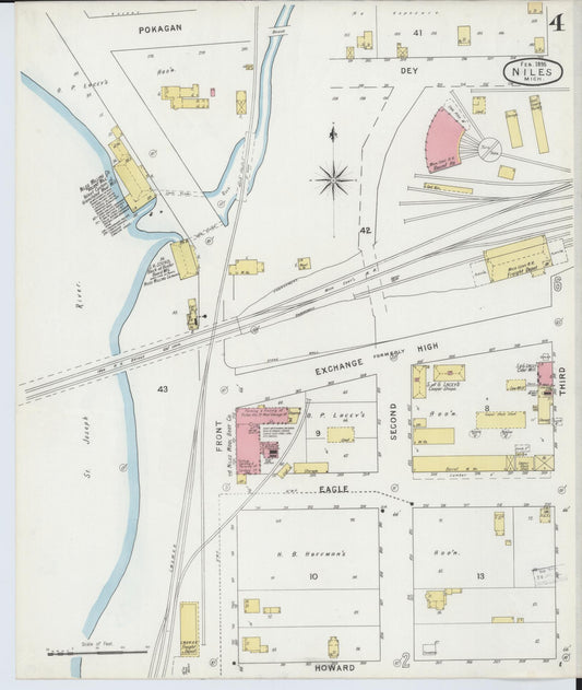 Sanborn Fire Insurance Map from Niles, Berrien County, Michigan (1895), Sheet #0004 - Historic Sanborn Fire Insurance Map Print, vintage old map wall art, antique decor, genealogy gift, Michigan Michigan map
