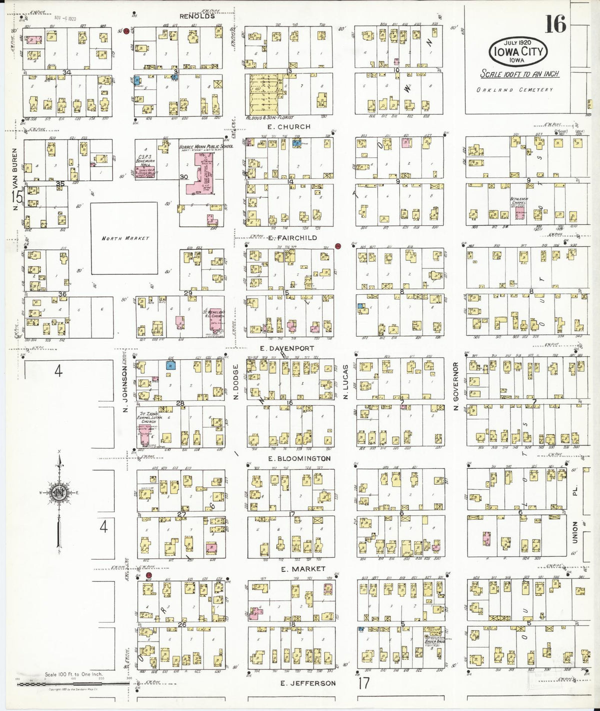 Sanborn Fire Insurance Map from Iowa City, Johnson County, Iowa (1920), Sheet #0016 - Historic Sanborn Fire Insurance Map Print