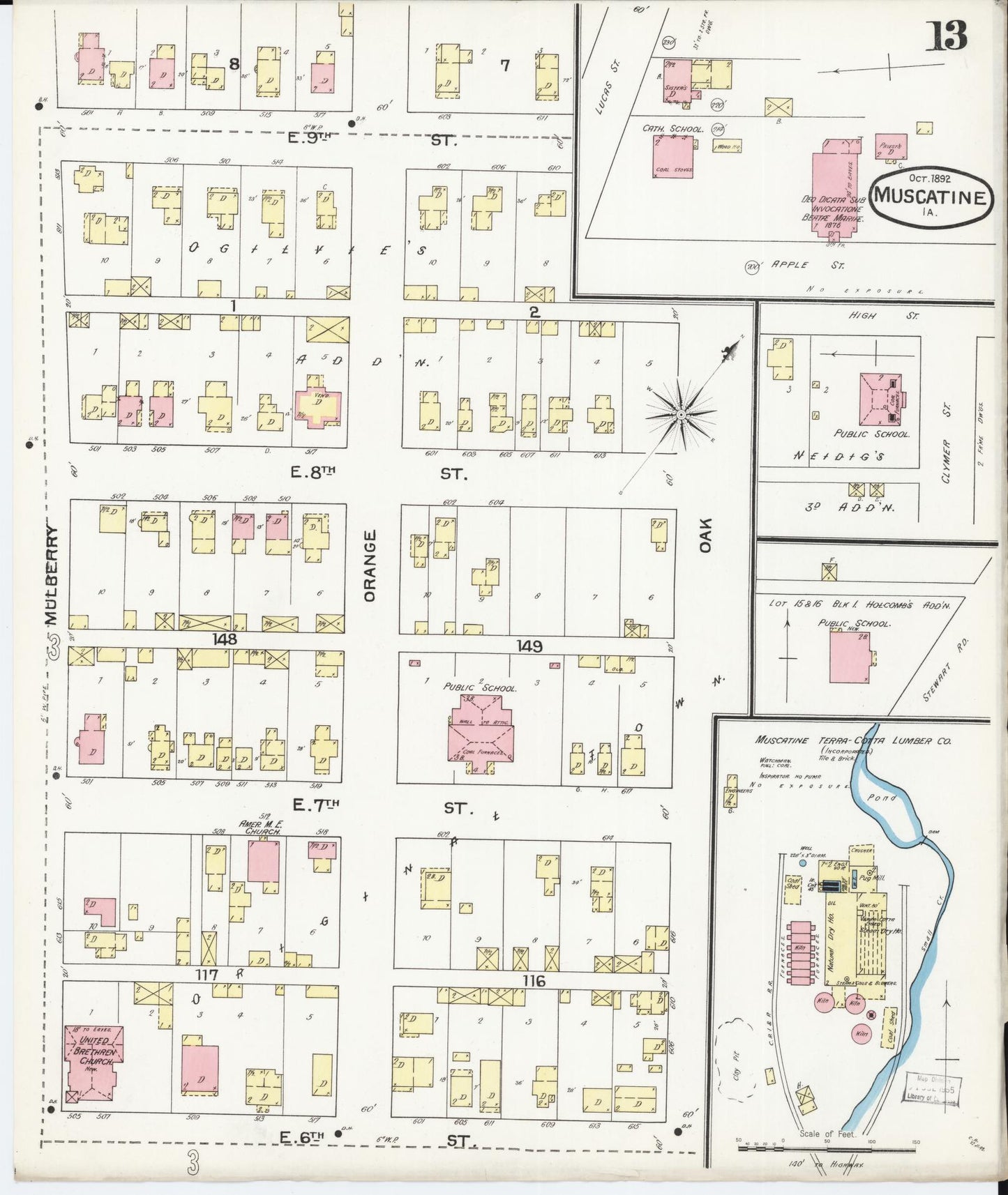 Sanborn Fire Insurance Map from Muscatine, Musactine County, Iowa (1892), Sheet #0013 - Historic Sanborn Fire Insurance Map Print