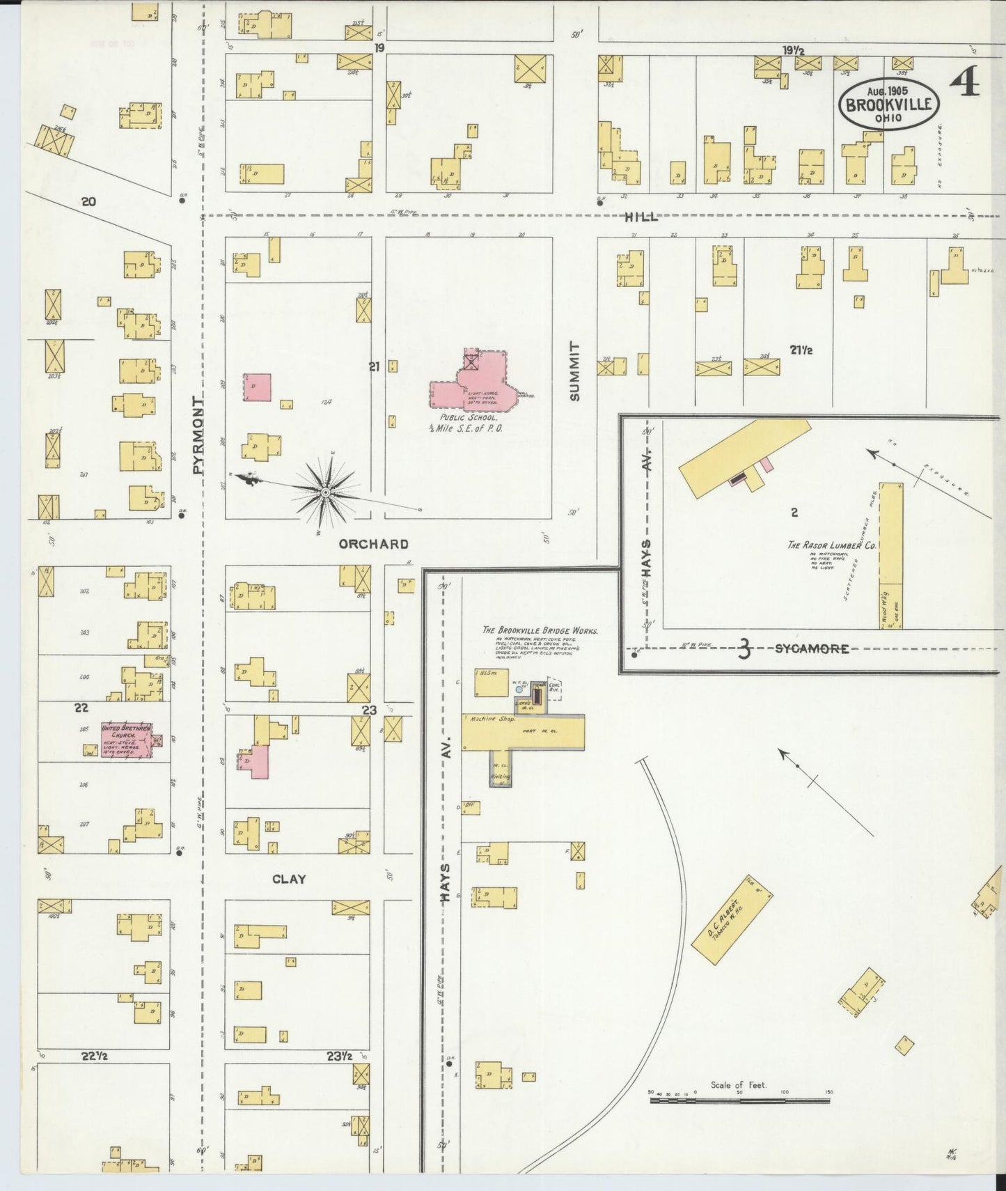 Sanborn Fire Insurance Map from Brookville, Montgomery County, Ohio (1905), Sheet #0004 - Complete Map Set gallery image, historic Sanborn map, vintage wall art, Ohio Ohio