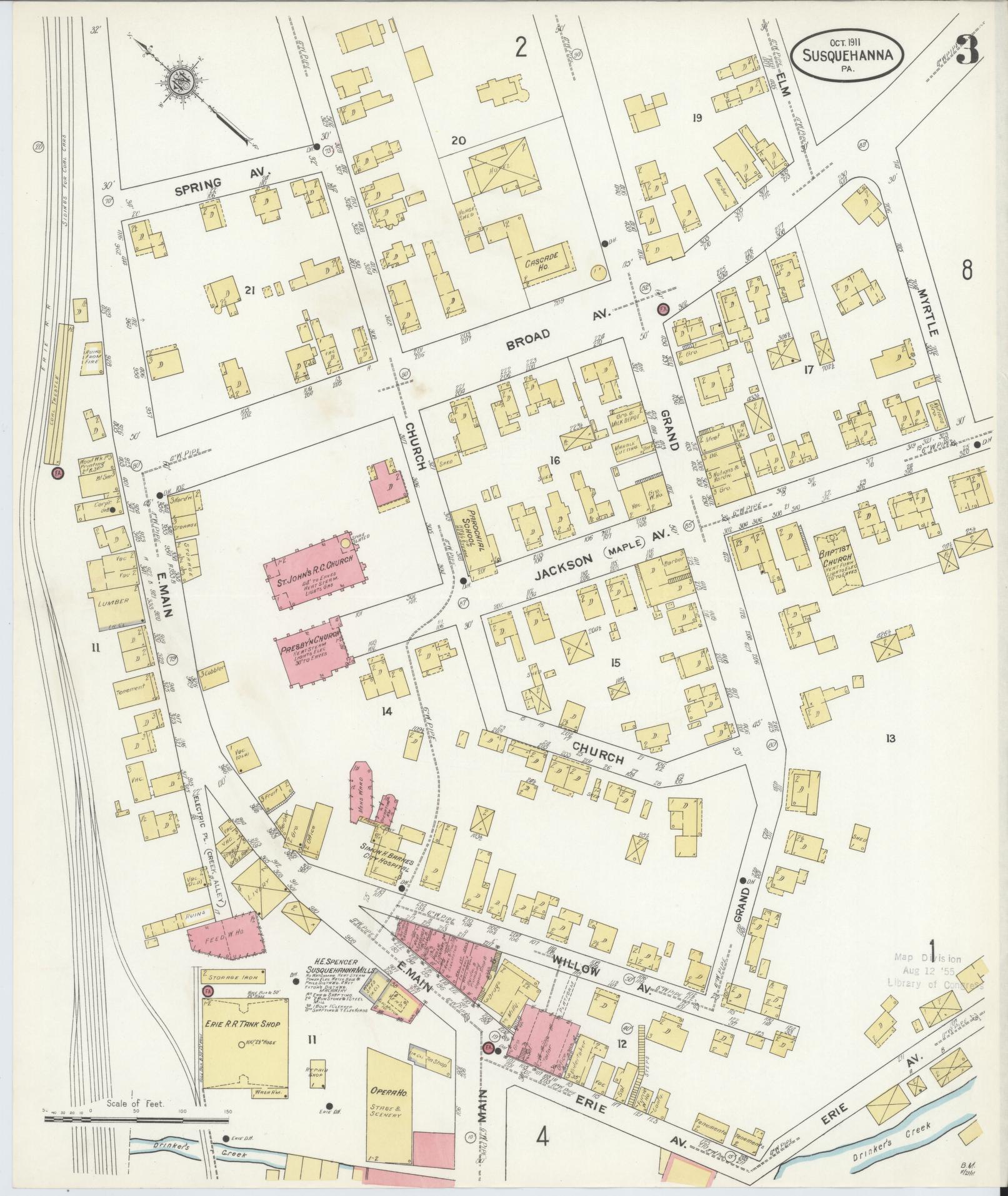 Sanborn Fire Insurance Map from Susquehanna, Susquehanna County, Pennsylvania (1911), Sheet #0003 - Complete Map Set gallery image, historic Sanborn map, vintage wall art, Pennsylvania Pennsylvania