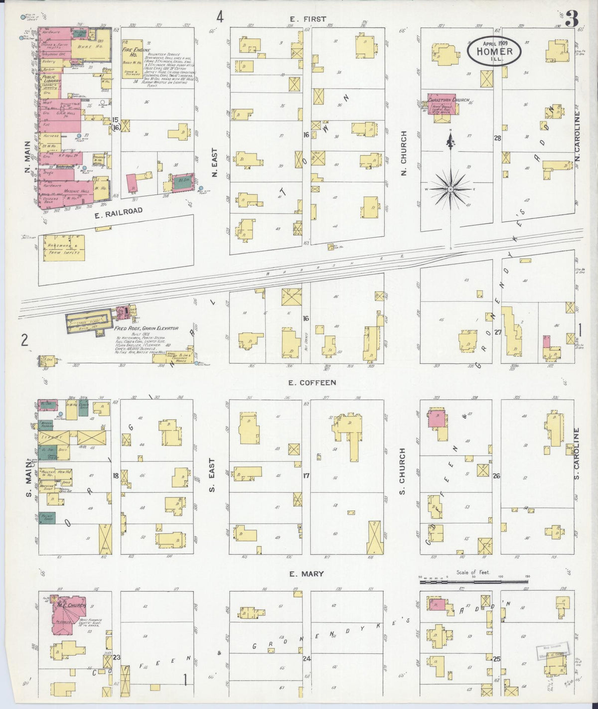 Sanborn Fire Insurance Map from Homer, Champaign County, Illinois (1909), Sheet #0003 - Complete Map Set gallery image, historic Sanborn map, vintage wall art, Illinois Illinois