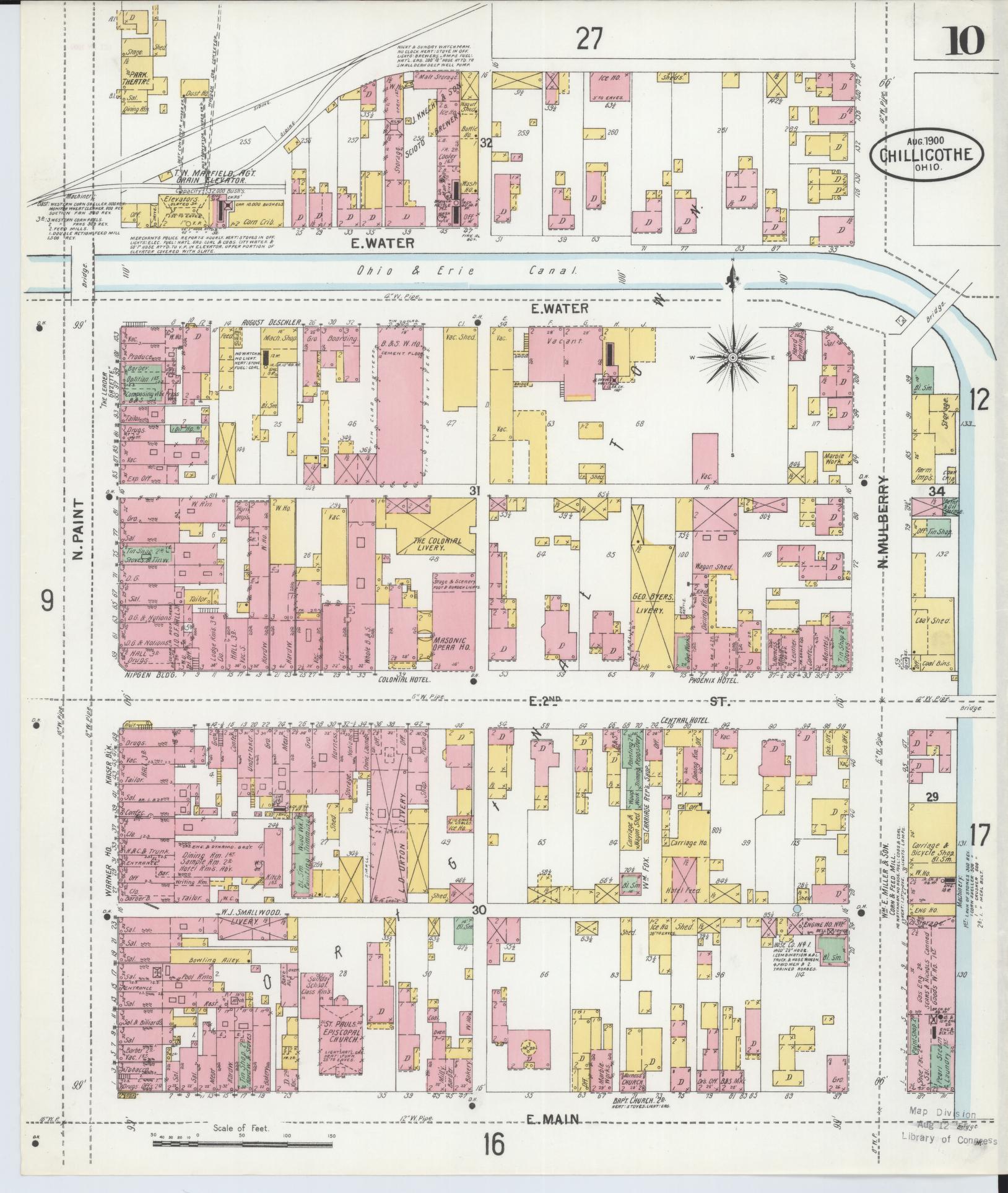 Sanborn Fire Insurance Map from Chillicothe, Ross County, Ohio (1900), Sheet #0010 - Historic Sanborn Fire Insurance Map Print, vintage old map wall art, antique decor, genealogy gift, Ohio Ohio map