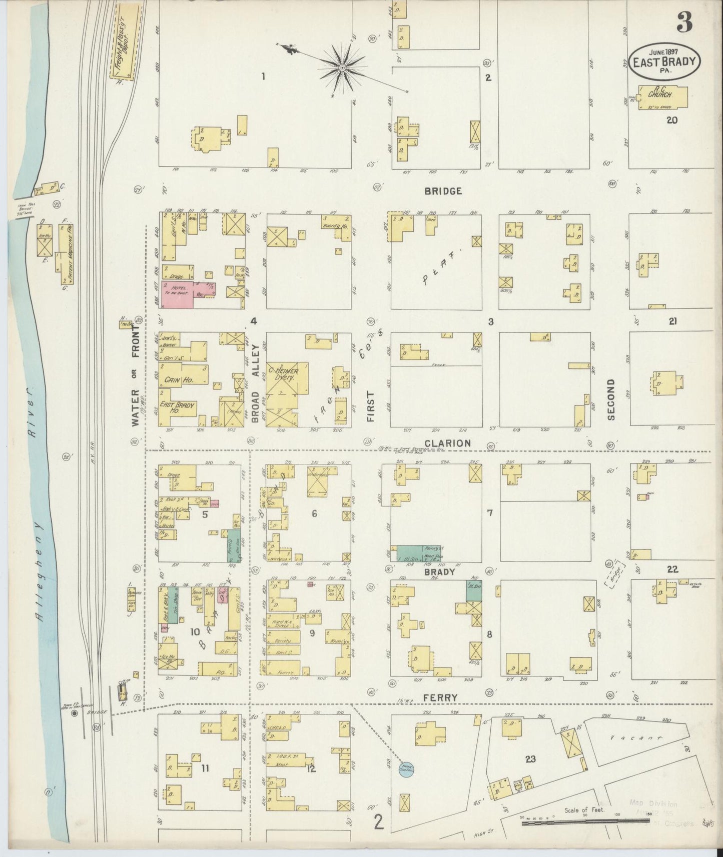 Sanborn Fire Insurance Map from East Brady, Clarion County, Pennsylvania (1897), Sheet #0003 - Historic Sanborn Fire Insurance Map Print, vintage old map wall art, antique decor, genealogy gift, Pennsylvania Pennsylvania map