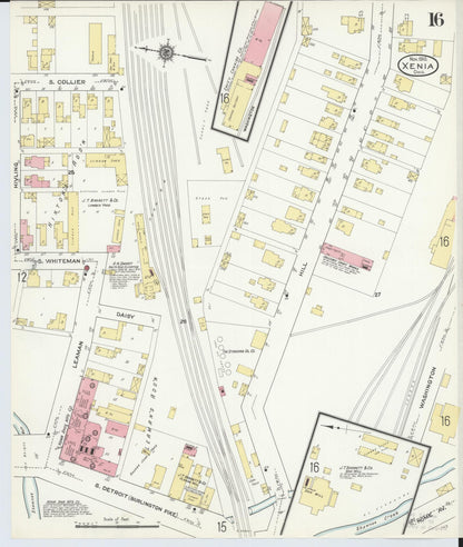 Sanborn Fire Insurance Map from Xenia, Greene County, Ohio (1910), Sheet #0016 - Historic Sanborn Fire Insurance Map Print, vintage old map wall art, antique decor, genealogy gift, Ohio Ohio map