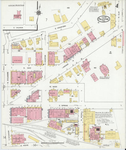 Sanborn Fire Insurance Map from Palestine, Anderson County, Texas (1919), Sheet #0004 - Historic Sanborn Fire Insurance Map Print, vintage old map wall art, antique decor, genealogy gift, Texas Texas map