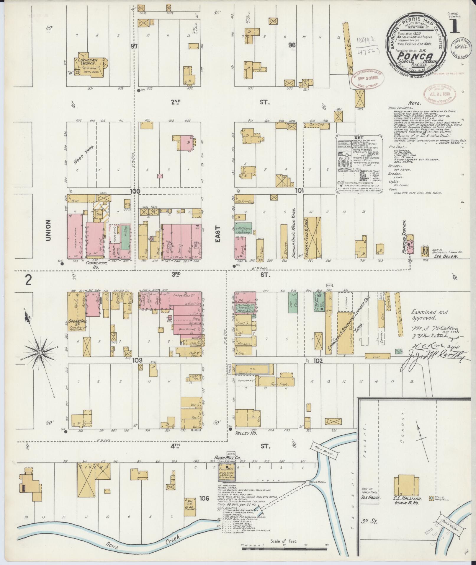 Sanborn Fire Insurance Map from Ponca, Dixon County, Nebraska (1899), Sheet #0001 - Complete Map Set gallery image, historic Sanborn map, vintage wall art, Nebraska Nebraska