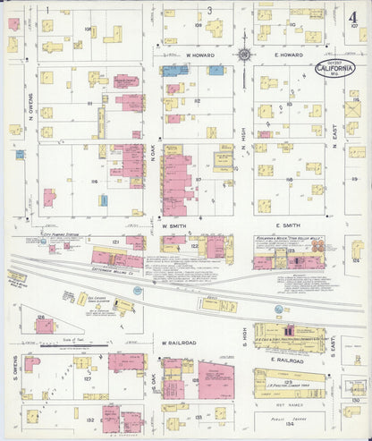Sanborn Fire Insurance Map from California, Moniteau County, Missouri (1917), Sheet #0004 - Complete Map Set gallery image, historic Sanborn map, vintage wall art, Missouri Missouri