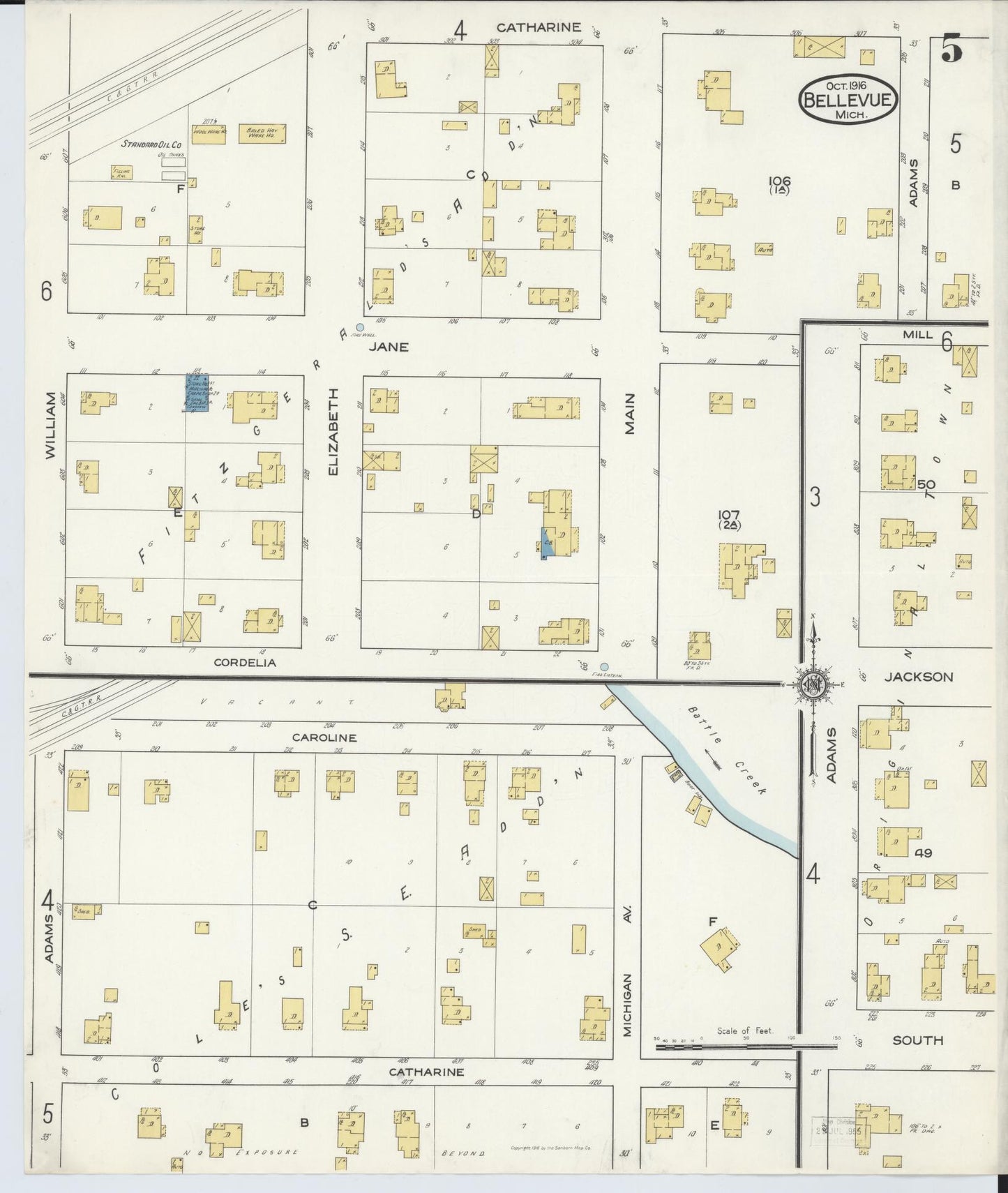 Sanborn Fire Insurance Map from Bellevue, Eaton County, Michigan (1916), Sheet #0005 - Complete Map Set gallery image, historic Sanborn map, vintage wall art, Michigan Michigan