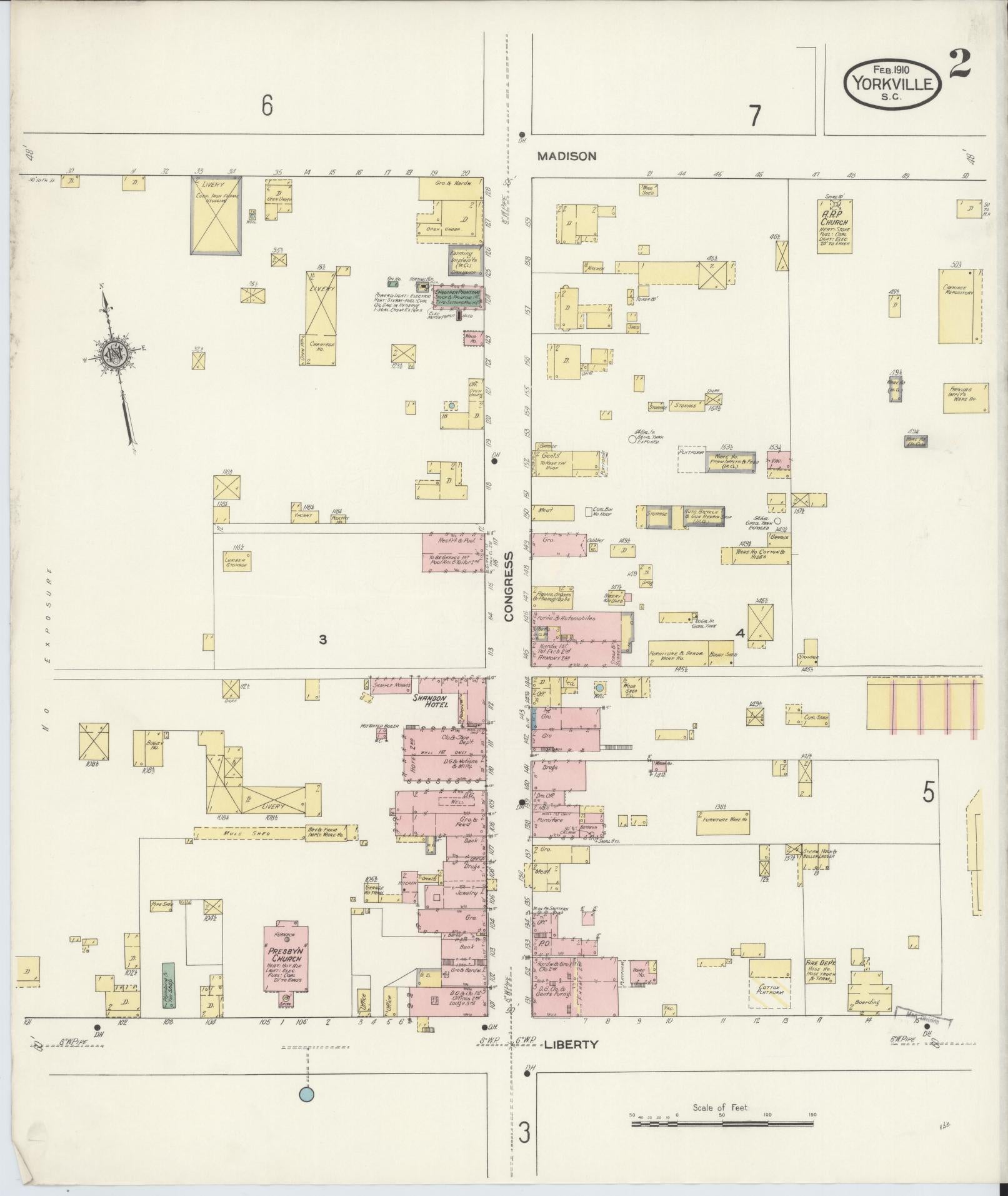 Sanborn Fire Insurance Map from York[ville], York County, South Carolina (1910), Sheet #0002 - Complete Map Set gallery image, historic Sanborn map, vintage wall art, South Carolina South Carolina