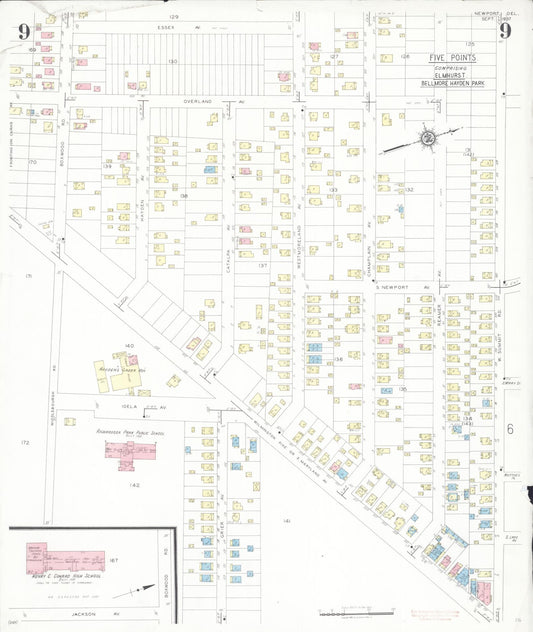 Sanborn Fire Insurance Map from Newport, New Castle County, Delaware (1937), Sheet #0009 - Historic Sanborn Fire Insurance Map Print, vintage old map wall art, antique decor, genealogy gift, Delaware Delaware map