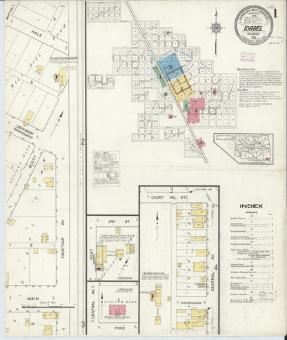 Sanborn Fire Insurance Map from Idabel, McCurtain County, Oklahoma (1916), Sheet #0001 - Complete Map Set gallery image, historic Sanborn map, vintage wall art, Oklahoma Oklahoma