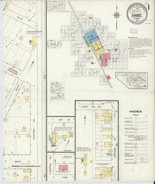 Sanborn Fire Insurance Map from Idabel, McCurtain County, Oklahoma (1916), Sheet #0001 - Complete Map Set gallery image, historic Sanborn map, vintage wall art, Oklahoma Oklahoma
