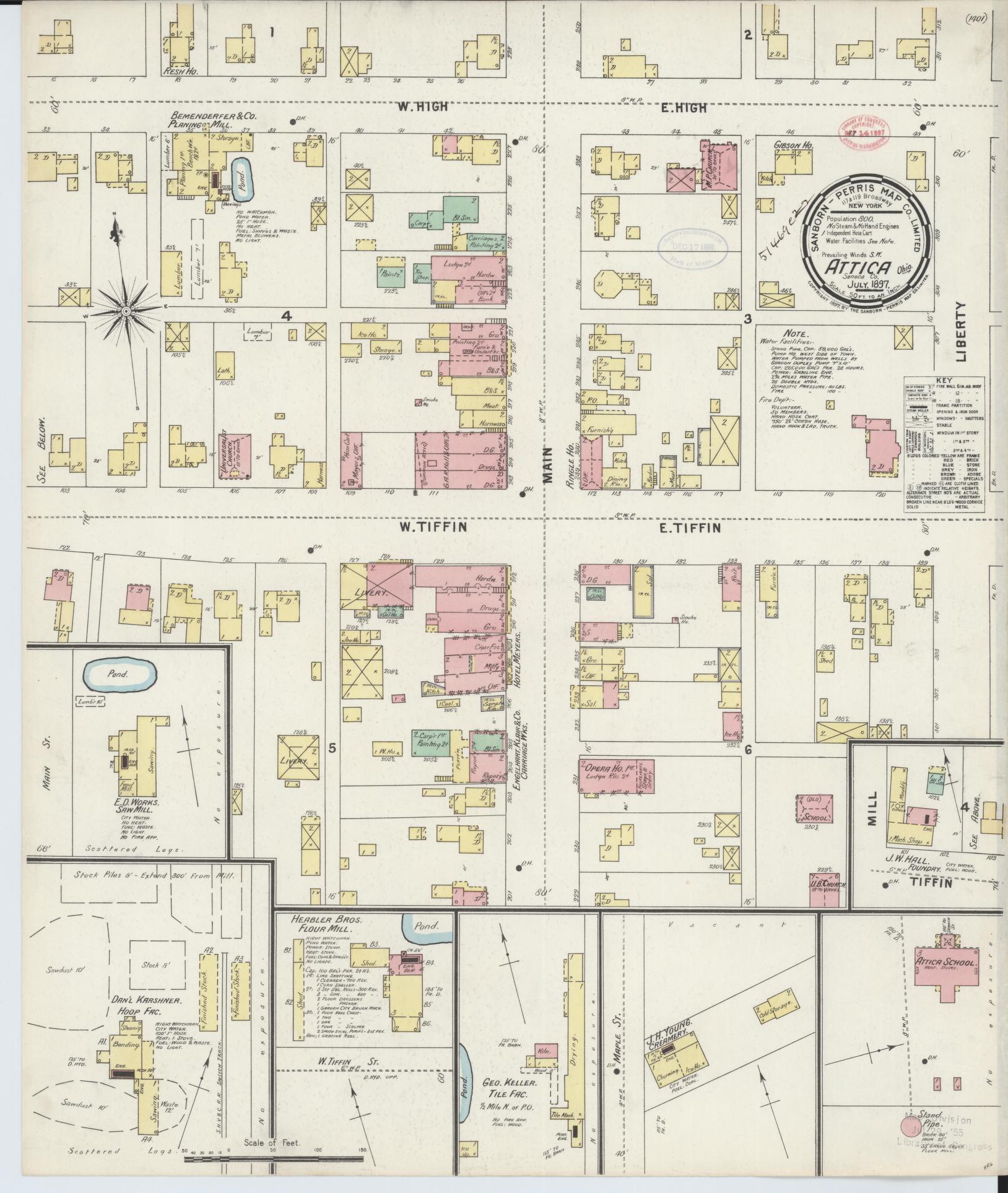 Sanborn Fire Insurance Map from Attica, Seneca County, Ohio (1897), Sheet #0001 - Historic Sanborn Fire Insurance Map Print, vintage old map wall art, antique decor, genealogy gift, Ohio Ohio map
